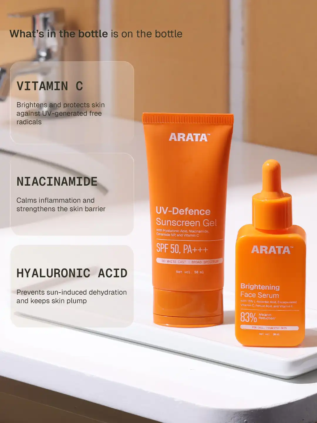 Arata Brightening Face Serum & Sunscreen Gel Combo - Image 3