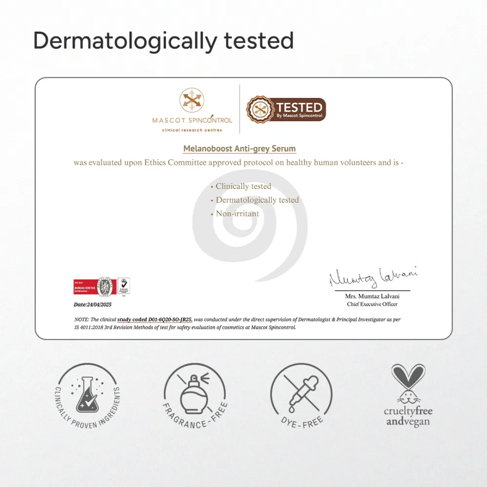 MelanoBoost™ Anti-Grey Hair & Beard Serum with MelanoGray™, Silverfree™, Arcolys® & Vegan Keratin - 30ml - Image 11