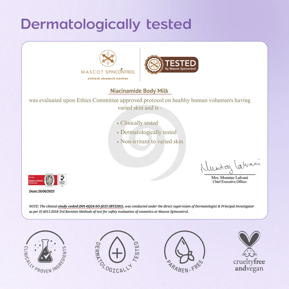 Niacinamide Body Milk for Dull and Dehydrated Skin | Lightweight and Fast-Absorbing | Provides Hydration | 200 ml - Image 9